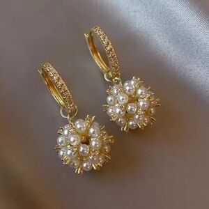 Anthropologie Gold Pearl Drop Earrings